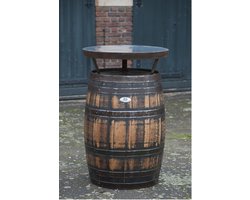 Whisky Statafel – Gemaakt van Authentiek Schots Whiskyvat – Ø67 cm x 120 cm hoog – Met Stalen Blad – Bartafel - Duurzaam