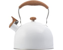 Whistling Kettle - 2.5 L - Teapot met Waarschuwingsfluitje - Vintage Design - Houten Handvat voor Gasfornuis - BPA-vrij - Voor Thee en Koffie