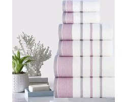 White Bay-handdoc van 600 g/m² Egyptisch canvas voor hotel, spa, gebouw en badkamer, set van 6 met 2 badkamers, 2 handen, 2 washandjes, met lavendelpasta en droge rand