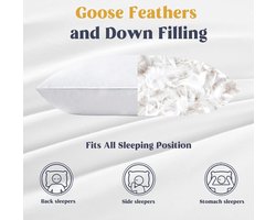 White Goose Down Feather Pillows 2 Pack - Machine Washable - Sturdy Support and Anti Dust Mite Protection
