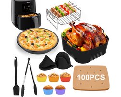 White-Label® Airfryer Accessoires - Bakpapier - Siliconen Bakje - Mand - Spatels - Oven Rek