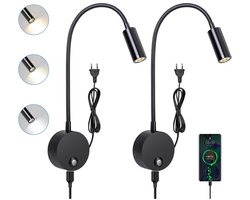 White-Label® Bedlampjes Hoofdbord - Leeslampjes met Meerdere Standen - Bedlamp Slaapkamer Volwassenen - Zwart