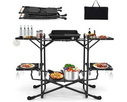 White-Label® Campingkeuken - Kampeerkast - Kampeerkeuken - Opvouwbaar - Inklapbaar - Zwart