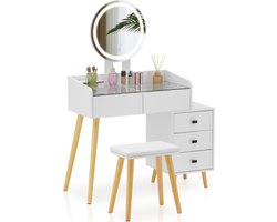 White-Label® Make Up Tafel met Spiegel - Kaptafel - Voor Vrouwen & Meisjes - Wit