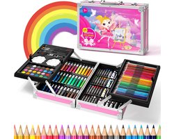 White-Label® Tekenkoffer Kinderen - Tekendoos - Kleurpotloden - Stiften - Roze
