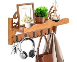 White-Label® Wandkapstok met Hoedenplank - Kapstok Hangend met Plank - Wandhaak -Bruin