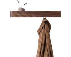 White-Label® Wandkapstok met Hoedenplank - Kapstok Hangend met Plank - Wandhaak -Walnoot