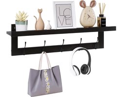 White-Label® Wandkapstok met Hoedenplank - Kapstok Hangend met Plank - Wandhaak - Zwart
