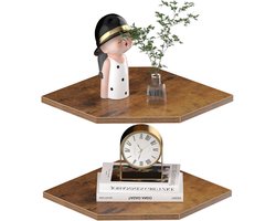 White-Label® Wandplank - Houten Plank Wandmontage - Hoekrek Display Decor - Hoekplank - Organizer voor Slaapkamer Keuken Badkamer - Bruin