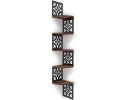 White-Label® Wandplank - Houten Plank Wandmontage - Hoekrek Display Decor - Hoekplank - Organizer voor Slaapkamer Keuken Badkamer - Zwart en Bruin