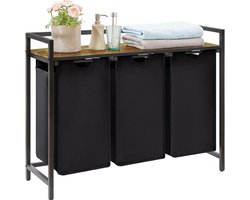 White-Label® Wasmand 3 Vakken - Wassorteerder - 120L - Zwart