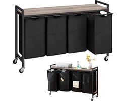 White-Label® Wassorteerder 4 Vakken - Wasmand - 160L - Zwart