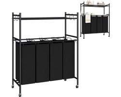 White-Label® Wassorteerder 4 Vakken - Wasmand - 164L - Zwart