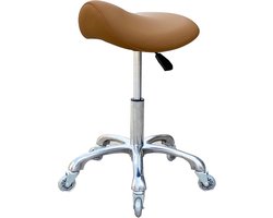 White-Label® Zadelkruk op Wielen - Kapperskruk Ergonomisch - Tabouret - Kameel