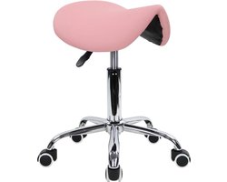 White-Label® Zadelkruk op Wielen - Kapperskruk Ergonomisch - Tabouret - Roze