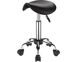 White-Label® Zadelkruk op Wielen - Kapperskruk Ergonomisch - Tabouret - Zwart
