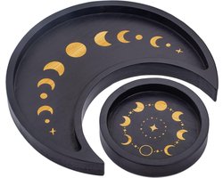 Wiccan Altaar-organizer met maansikkel, houder voor stenen, 2 stuks, kristallen organizer voor edelstenen, sieraden, etherische oliën, opslag van etherische oliën