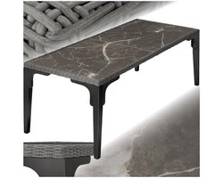 Wicker Eettafel met Stenen Tafelblad - Weerbestendige Tuintafel voor Buiten, Terras en Balkon - 196x87x76 cm