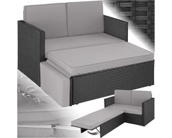 Wicker Loungebank 2-zitsbank en Hocker - Ideaal Tuinmeubilair voor Terras en Balkon - Verkrijgbaar in Diverse Kleuren