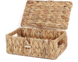 Wicker Opbergmanden met Deksel van Zeegras, Rechthoekige Baskets voor Thuis en Bureauorganisatie (Natuurlijk, X-Klein)