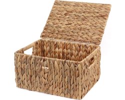 Wicker Opbergmanden met Deksel van Zeegras, Rectangulaire Baskets voor Thuis en Kantoor, Organiseer je Ruimte met Stijl (Natuurlijk, Groot)