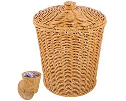 Wicker Trash Can with Lid Bedroom Bathroom Trash Can Boho Wicker Waste Basket Woven Office Trash Cans Rattan Under Office Storage Basket