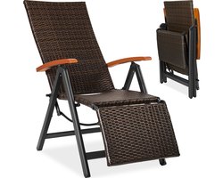 Wicker tuinstoel opklapbaar met aluminium frame en voetsteun - bruin