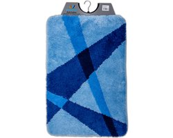 Wicotex - Badmat Blauw gestreept - Antislip onderkant - Afmeting 60x90cm
