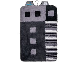 Wicotex - Badmat modern Zwart - Antraciet - Wit - Antislip onderkant - Afmeting 60x90cm