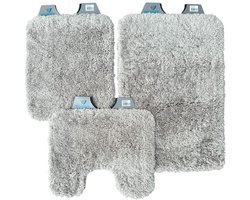 Wicotex - Badmat set - Badmat - Toiletmat - Bidetmat uni Bergen Taupe - Antislip onderkant - WC mat met uitsparing - Fluffy zacht