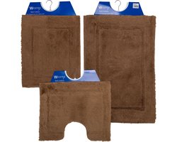 Wicotex - Badmat set - Badmat - Toiletmat - Bidetmat uni Bruin - Antislip onderkant - WC mat met uitsparing