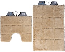 Wicotex - Badmat set met Toiletmat - WC mat met uitsparing ruit Taupe - Antislip onderkant