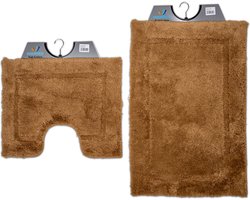 Wicotex - Badmat set met Toiletmat - WC mat met uitsparing Taupe uni - Antislip onderkant