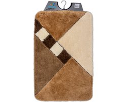Wicotex - Badmat Taupe - Badmat - Beige geblokt - Antislip onderkant - Afmeting 60x90cm