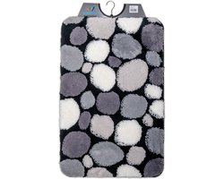 Wicotex - Badmat Zwart - Grijs - Wit stenen - Badmat - Antislip onderkant - Afmeting 60x90cm