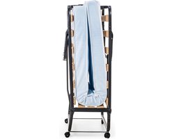 Wicotex – By Charmar Vouwbed – 90x200cm – eenpersoonsbed – logeerbed – inklapbaar bed – logeermatras – zwart stalen frame met wielen – inclusief matras 10.5 cm dik – inclusief beschermhoes