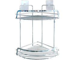 Wicotex - Doucherek 2 laags Hoekmodel – Metaal - Chrome - Met 2 Sterke plakstrippen - Doucherek zonder boren - Doucherekjes