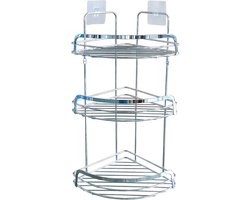 Wicotex - Doucherek 3 laags Hoekmodel – Metaal - Chrome - Met 2 Sterke plakstrippen - Doucherek zonder boren - Doucherekjes