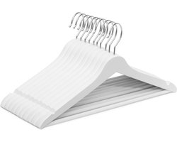 Wicotex-Kledinghanger – SET 10 stuks - houten-kleerhanger, met rok inkepingen en broekspijpen, draaibare haak, Dames en heren kleding - WIT