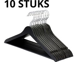 Wicotex-Kledinghanger – SET 10 stuks - houten-kleerhanger, met rok inkepingen en broekspijpen, draaibare haak, Dames en heren kleding - Zwart
