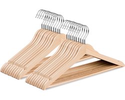 Wicotex-Kledinghanger – SET 20 stuks - houten-kleerhanger, met rok inkepingen en broekspijpen, draaibare haak, Dames en heren kleding - HOUT