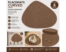 Wicotex - Placemats Zak curved Chocolade per 6 stuks - Placemats Taupe - Placemats antislip - Placemats afmeting 34x42cm