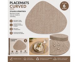 Wicotex - Placemats Zak curved Taupe per 6 stuks - Placemats Taupe - Placemats antislip - Placemats afmeting 34x42cm