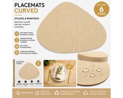 Wicotex - Placemats Zak curved Zand per 6 stuks - Placemats Taupe - Placemats antislip - Placemats afmeting 34x42cm