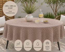 Wicotex - Tafelkleed - Buitentafelkleed - Campingtafelkleed voor buiten - Ovaal - Kleur taupe - Afmeting 140x180cm