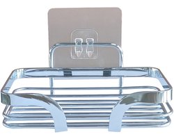 Wicotex - Zeepbakje metaal met 1 plakstrip - Chrome - Zeepbakje zonder boren