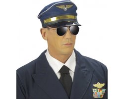 Widmann Pilotenpet - blauw - volwassenen - one size - vlieger pet - kapiteinspet - pilotenhoed - verkleedpet piloot