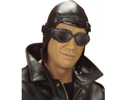 Widmann Verkleed Piloten pet - zwart - nep leer - volwassenen - pilotenpet - piloot accessoires
