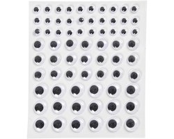 Wiebelogen - Zwart-Witte Creatieve Decoratieogen - Diverse Maten Ø8+12+14 mm - Knutselbenodigdheden Voor Projecten - Verpakt per 69 stuks - 1 vel