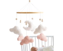 Wiegspeelgoed Hangbaar - Baby Mobiel - Babykamer Decoratie - Zachte Fleece Stof - 42x23cm - Wit Grijs